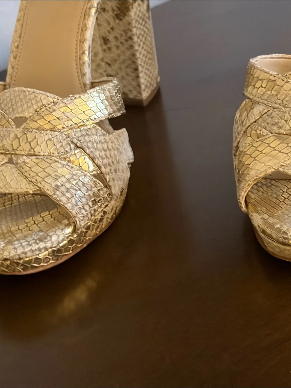 Michael Kors Gold Snake-Embossed Platform Sandals
